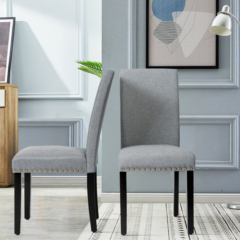 Red Barrel Studio® Tufted linen upholstered parsons chair in light grey